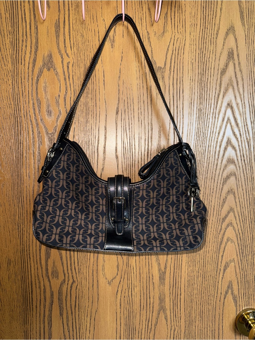 Black and Brown Vintage Fossil Monogram Shoulder Bag Y2K